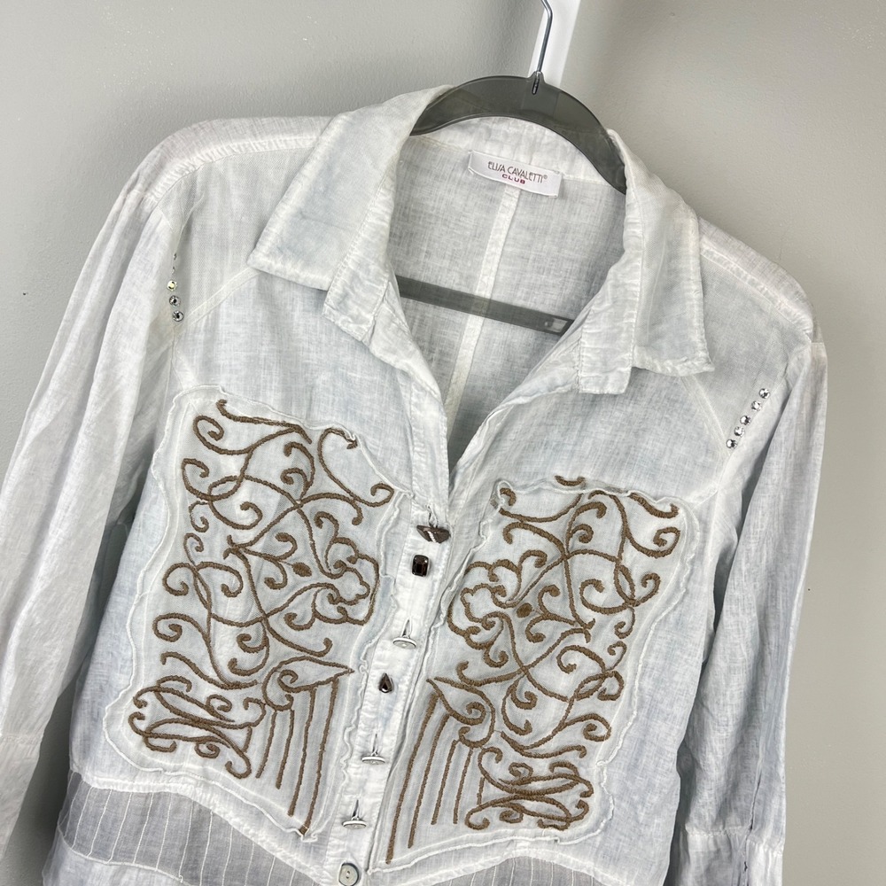 Elisa Cavaletti Club Artsy Shirt Top Womens XXL (runs small) Embroidered Boho